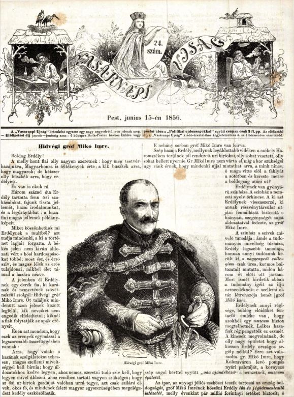 Gróf Mikó Imre a Vasárnapi Ujság címlapján (1856. június 15.)