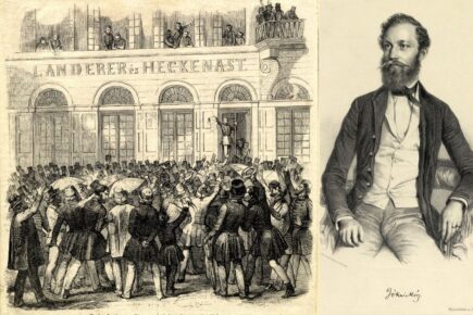 A Landerer nyomda egy történelmi pillanat megörökítésével; Jókai Mór Barabás Miklós litográfiáján (Magyar Nemzeti Múzeum, Történelmi Képcsarnok)