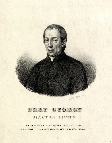 Pray György ábrázolása a Felsőmagyarországi Minerva 1830-as évfolyamában (litográfia, MNM Történelmi Képcsarnok)
