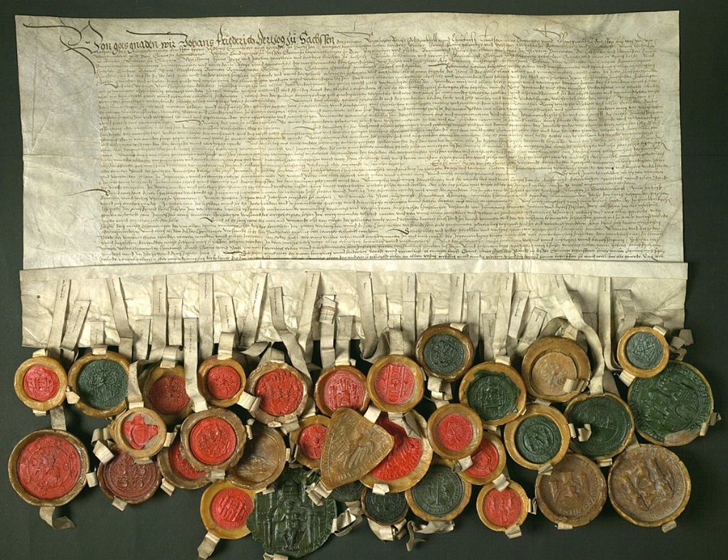 A Schmalkaldeni szövetség szerződése, 1536. (Kép forrása: Wikimedia Commons)