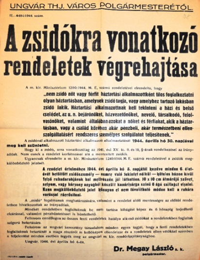 Megay László rendelete 1944. április 4-én