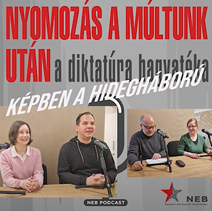 A Képben a hidegháború c. podcast ajánlója. Szereplők (balról jobbra): Feitl Írisz, Ivánfi Miklós, Andreides Gábor, M. Madarász Anita